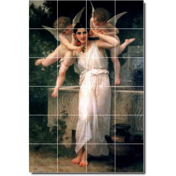 Ceramic Tile Mural-William Bouguereau Angels Floor Tile Mural 8. 32" w x 48" h using (24) 8 x 8 ceramic tiles