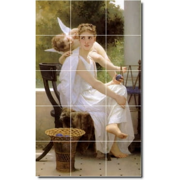 Ceramic Tile Mural-William Bouguereau Angels Kitchen Tile Mural 12. 12.75" w x 21.25" h using (15) 4.25 x 4.25 ceramic tiles