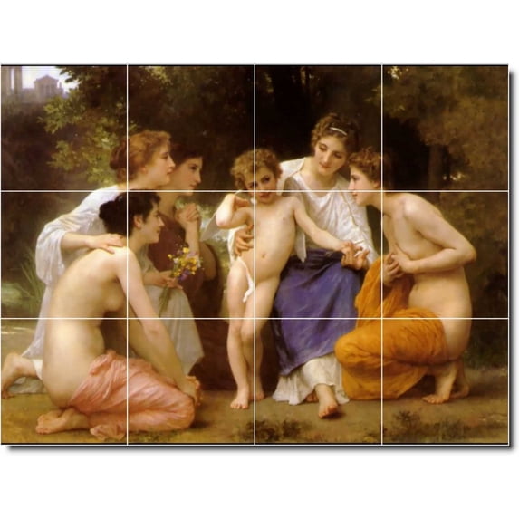 Ceramic Tile Mural-William Bouguereau Angels Wall Tile Mural 14. 32" w x 24" h using (12) 8 x 8 ceramic tiles