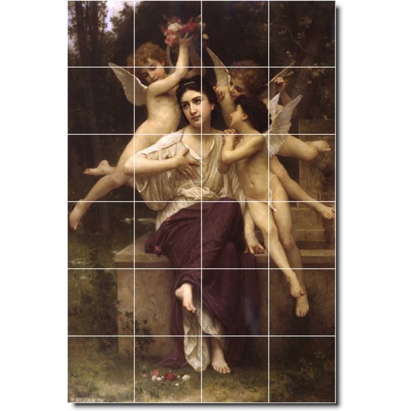 Ceramic Tile Mural-William Bouguereau Angels Wall Tile Mural 16. 24" w x 36" h using (24) 6 x 6 ceramic tiles