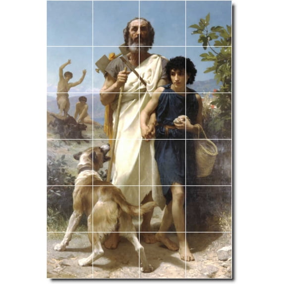 Ceramic Tile Mural-William Bouguereau Historical Wall Tile Mural 1. 17" w x 25.5" h using (24) 4.25 x 4.25 ceramic tiles