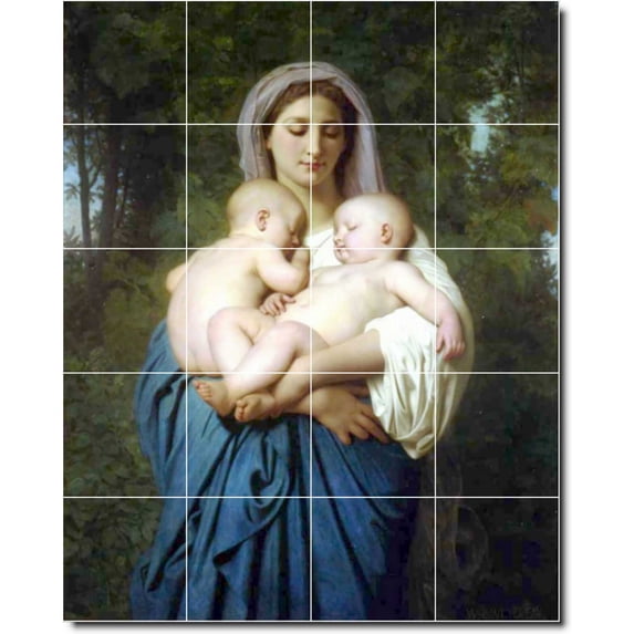 Ceramic Tile Mural-William Bouguereau Mother Child Painting 47. 17" w x 21.25" h using (20) 4.25 x 4.25 ceramic tiles