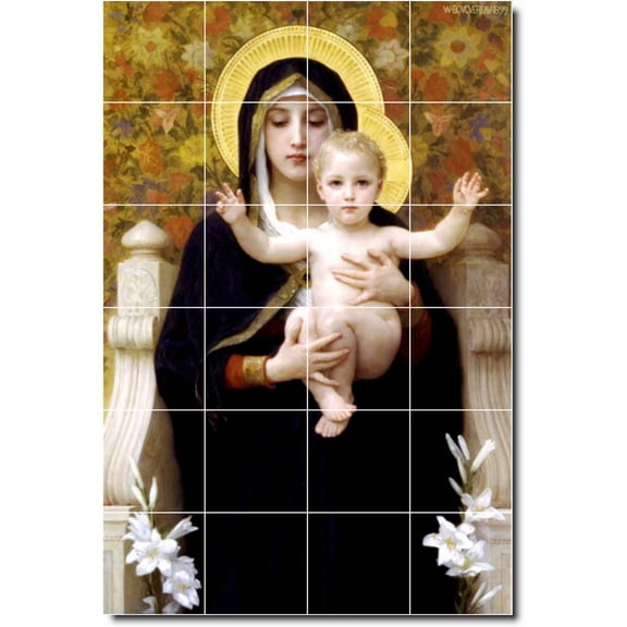 Ceramic Tile Mural-William Bouguereau Mother Child Painting 50. 48" w x 72" h using (24) 12 x 12 ceramic tiles