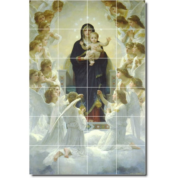 Ceramic Tile Mural-William Bouguereau Mother Child Painting 61. 17" w x 25.5" h using (24) 4.25 x 4.25 ceramic tiles