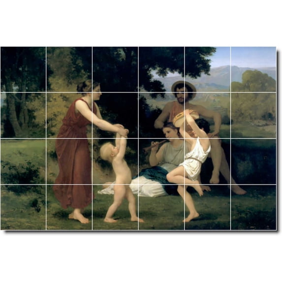Ceramic Tile Mural-William Bouguereau Mother Child Painting 65. 25.5" w x 17" h using (24) 4.25 x 4.25 ceramic tiles