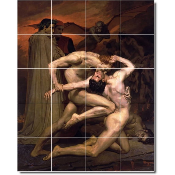 Ceramic Tile Mural-William Bouguereau Mythology Bathroom Tile Mural 1. 48" w x 60" h using (20) 12 x 12 ceramic tiles