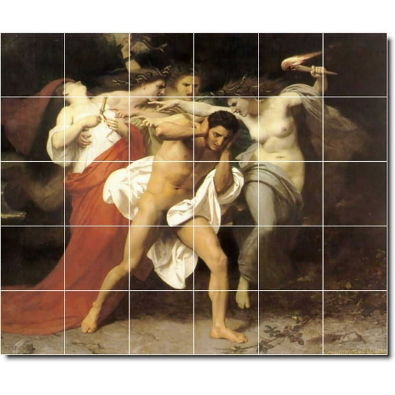 Ceramic Tile Mural-William Bouguereau Mythology Floor Tile Mural 8. 25.5" w x 21.25" h using (30) 4.25 x 4.25 ceramic tiles