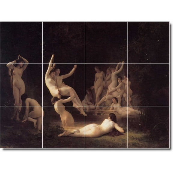 Ceramic Tile Mural-William Bouguereau Mythology Wall Tile Mural 19. 17" w x 12.75" h using (12) 4.25 x 4.25 ceramic tiles