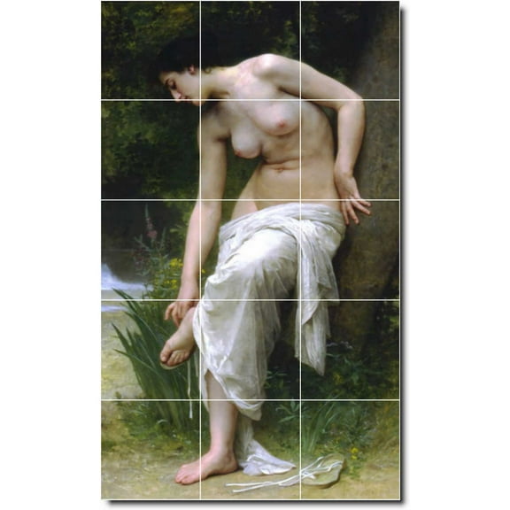 Ceramic Tile Mural-William Bouguereau Nudes 23. 12.75" w x 21.25" h using (15) 4.25 x 4.25 ceramic tiles