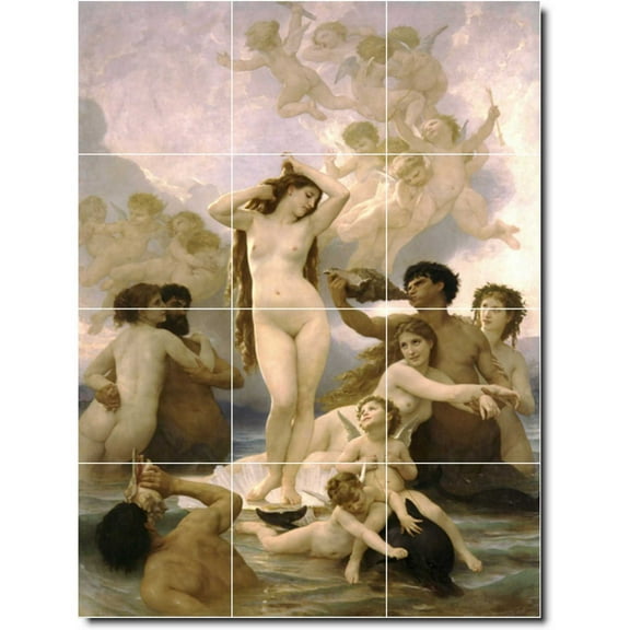 Ceramic Tile Mural-William Bouguereau Nudes Custom Tile Mural 4. 12.75" w x 17" h using (12) 4.25 x 4.25 ceramic tiles