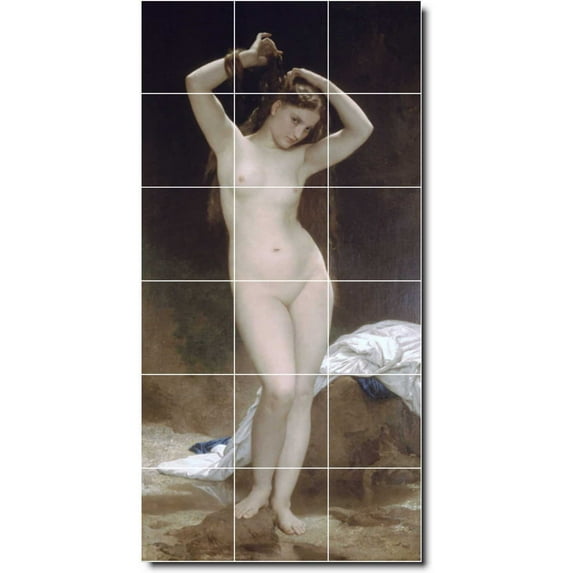 Ceramic Tile Mural-William Bouguereau Nudes Floor Tile Mural 5. 18" w x 36" h using (18) 6 x 6 ceramic tiles