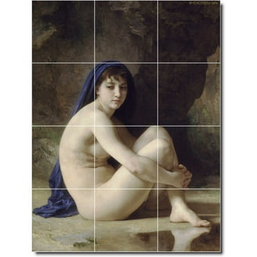 Ceramic Tile Mural-William Bouguereau Nudes Kitchen Tile Mural 7. 12.75" w x 17" h using (12) 4.25 x 4.25 ceramic tiles