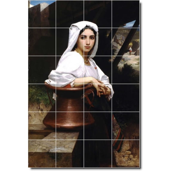 Ceramic Tile Mural-William Bouguereau Women Painting 239. 17" w x 25.5" h using (24) 4.25 x 4.25 ceramic tiles