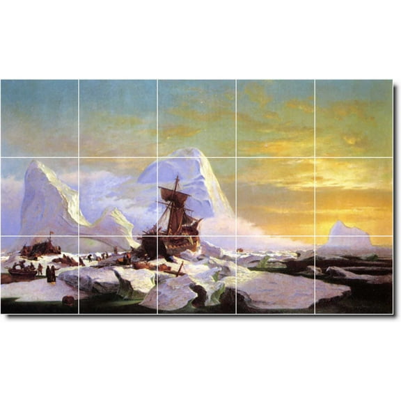 Ceramic Tile Mural-William Bradford Waterfront Painting 388. 21.25" w x 12.75" h using (15) 4.25 x 4.25 ceramic tiles