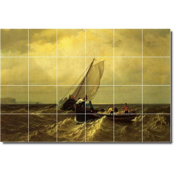 Ceramic Tile Mural-William Bradford Waterfront Painting 389. 48" w x 32" h using (24) 8 x 8 ceramic tiles