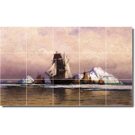 Ceramic Tile Mural-William Bradford Waterfront Painting 391. 60" w x 36" h using (15) 12 x 12 ceramic tiles