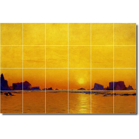 Ceramic Tile Mural-William Bradford Waterfront Painting 395. 48" w x 32" h using (24) 8 x 8 ceramic tiles