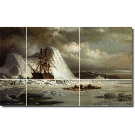 Ceramic Tile Mural-William Bradford Waterfront Painting 399. 21.25" w x 12.75" h using (15) 4.25 x 4.25 ceramic tiles
