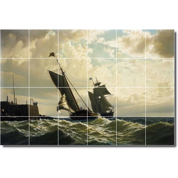 Ceramic Tile Mural-William Bradford Waterfront Painting 401. 72" w x 48" h using (24) 12 x 12 ceramic tiles
