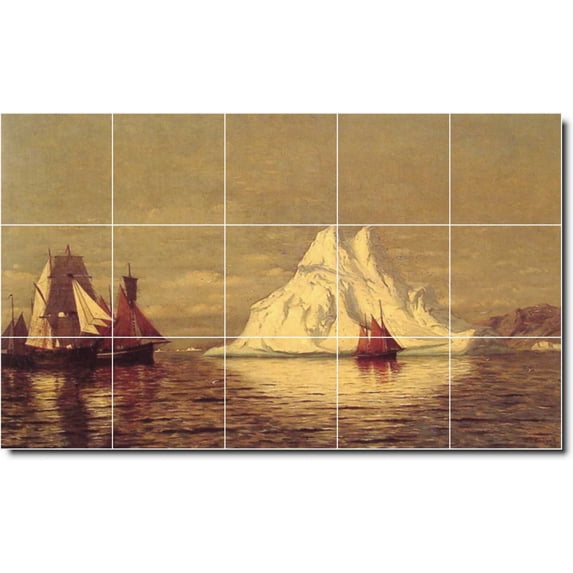 Ceramic Tile Mural-William Bradford Waterfront Painting 404. 40" w x 24" h using (15) 8 x 8 ceramic tiles