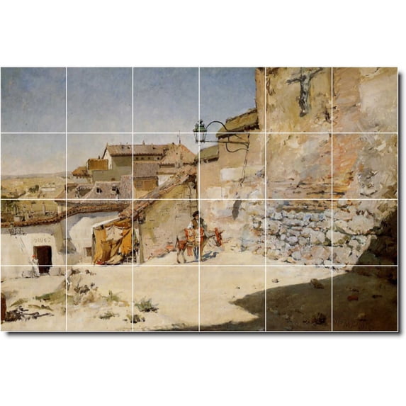 Ceramic Tile Mural-William Chase Village Painting 131. 48" w x 32" h using (24) 8 x 8 ceramic tiles