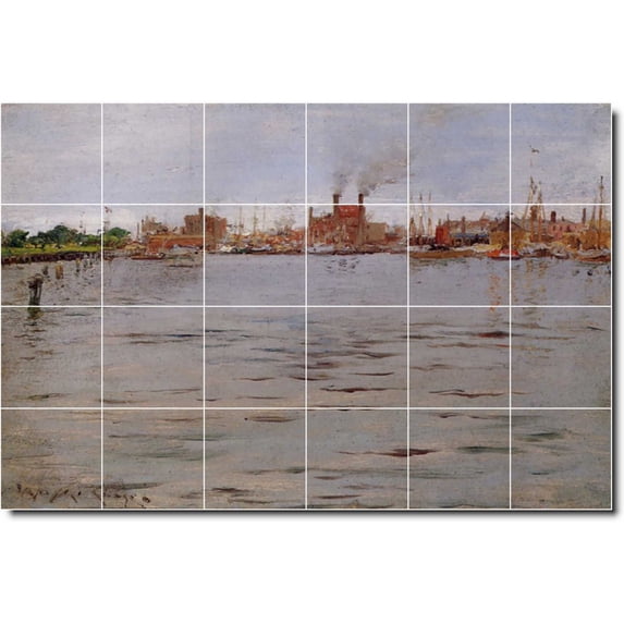 Ceramic Tile Mural-William Chase Waterfront Painting 417. 48" w x 32" h using (24) 8 x 8 ceramic tiles