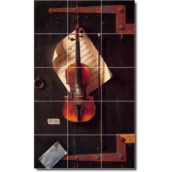 Ceramic Tile Mural-William Harnett Music Painting 3. 12.75" w x 21.25" h using (15) 4.25 x 4.25 ceramic tiles