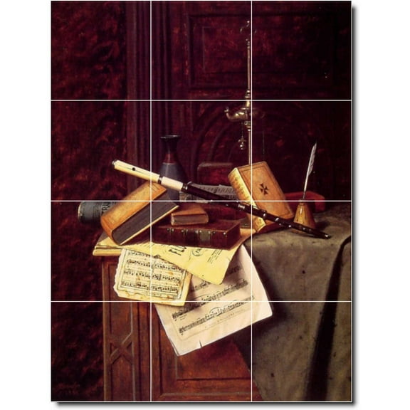 Ceramic Tile Mural-William Harnett Still Life Backsplash Tile Mural 7. 12.75" w x 17" h using (12) 4.25 x 4.25 ceramic tiles