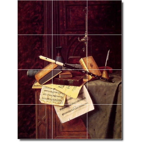 Ceramic Tile Mural-William Harnett Still Life Backsplash Tile Mural 7. 24" w x 32" h using (12) 8 x 8 ceramic tiles