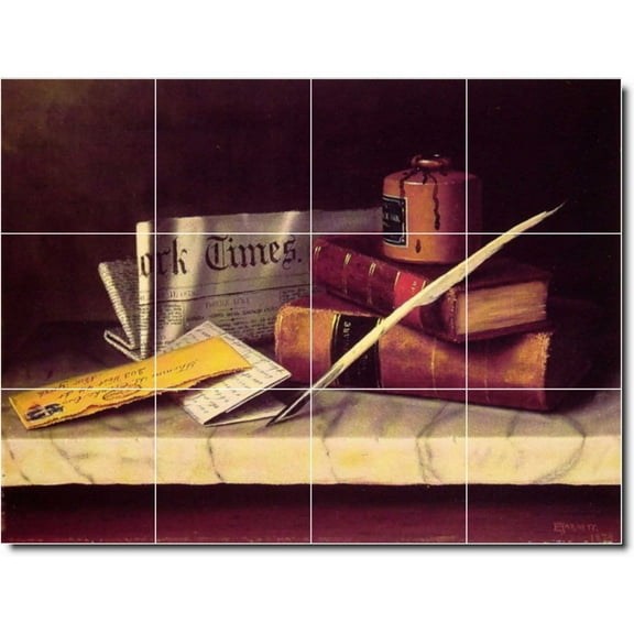 Ceramic Tile Mural-William Harnett Still Life Custom Tile Mural 23. 17" w x 12.75" h using (12) 4.25 x 4.25 ceramic tiles