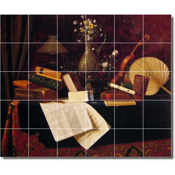 Ceramic Tile Mural-William Harnett Still Life Kitchen Tile Mural 1. 36" w x 30" h using (30) 6 x 6 ceramic tiles