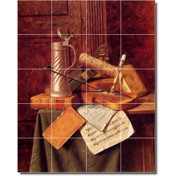 Ceramic Tile Mural-William Harnett Still Life Kitchen Tile Mural 2. 17" w x 21.25" h using (20) 4.25 x 4.25 ceramic tiles