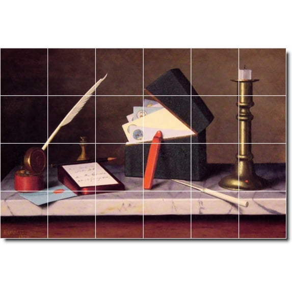 Ceramic Tile Mural-William Harnett Still Life Kitchen Tile Mural 3. 48" w x 32" h using (24) 8 x 8 ceramic tiles