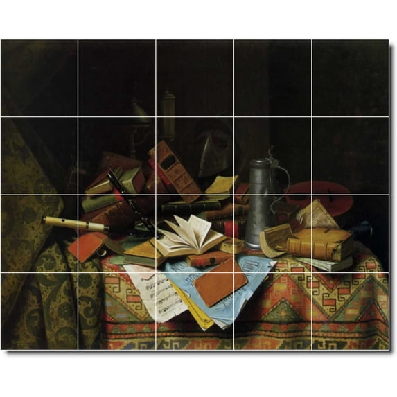 Ceramic Tile Mural-William Harnett Still Life Kitchen Tile Mural 30. 21.25" w x 17" h using (20) 4.25 x 4.25 ceramic tiles