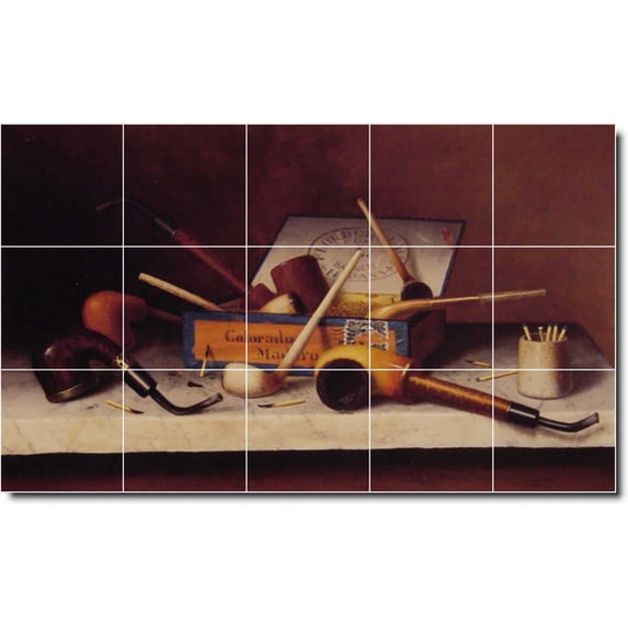 Ceramic Tile Mural-William Harnett Still Life Painting 71. 40" w x 24" h using (15) 8 x 8 ceramic tiles