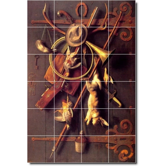 Ceramic Tile Mural-William Harnett Still Life Shower Tile Mural 5. 24" w x 36" h using (24) 6 x 6 ceramic tiles