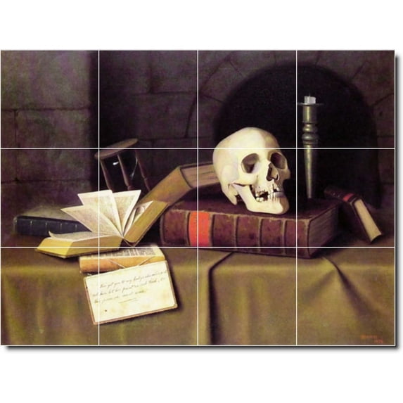 Ceramic Tile Mural-William Harnett Still Life Shower Tile Mural 6. 48" w x 36" h using (12) 12 x 12 ceramic tiles