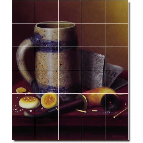 Ceramic Tile Mural-William Harnett Still Life Wall Tile Mural 10. 30" w x 36" h using (30) 6 x 6 ceramic tiles