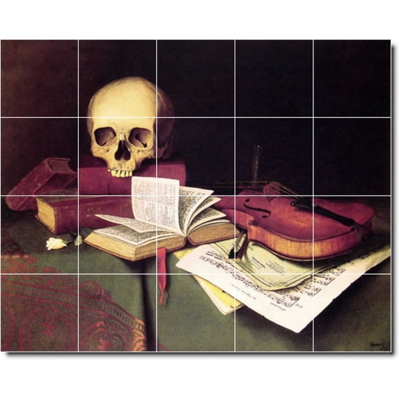 Ceramic Tile Mural-William Harnett Still Life Wall Tile Mural 11. 60" w x 48" h using (20) 12 x 12 ceramic tiles