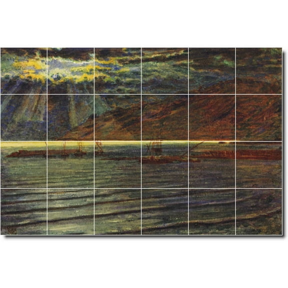 Ceramic Tile Mural-William Hunt Waterfront Painting 437. 25.5" w x 17" h using (24) 4.25 x 4.25 ceramic tiles