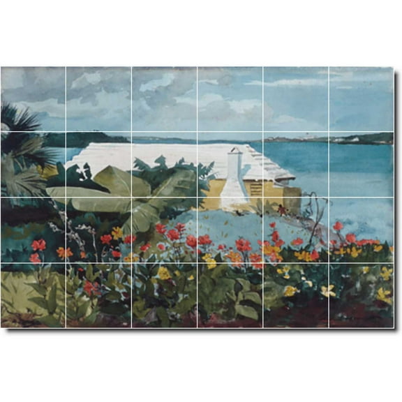 Ceramic Tile Mural-Winslow Homer Garden 23. 25.5" w x 17" h using (24) 4.25 x 4.25 ceramic tiles