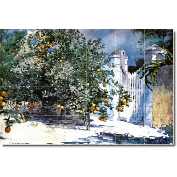 Ceramic Tile Mural-Winslow Homer Garden Painting 73. 48" w x 32" h using (24) 8 x 8 ceramic tiles
