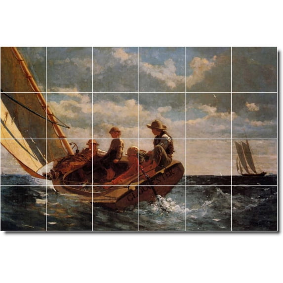 Ceramic Tile Mural-Winslow Homer Ships Custom Tile Mural 10. 48" w x 32" h using (24) 8 x 8 ceramic tiles