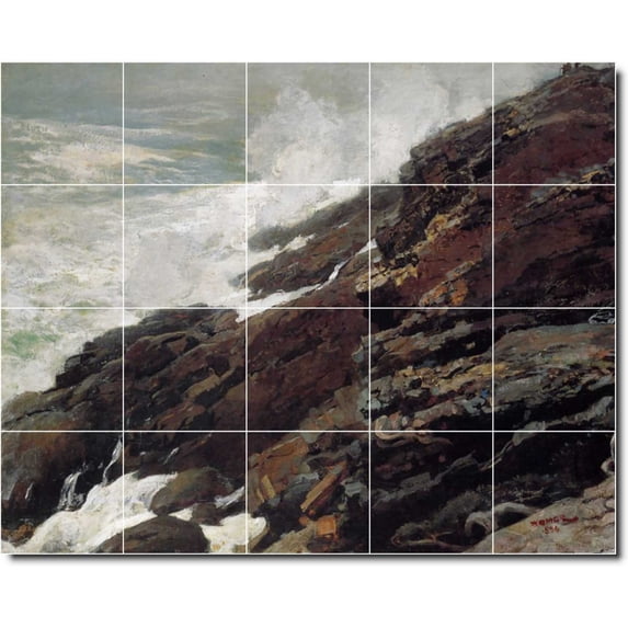 Ceramic Tile Mural-Winslow Homer Waterfront Painting 455. 60" w x 48" h using (20) 12 x 12 ceramic tiles