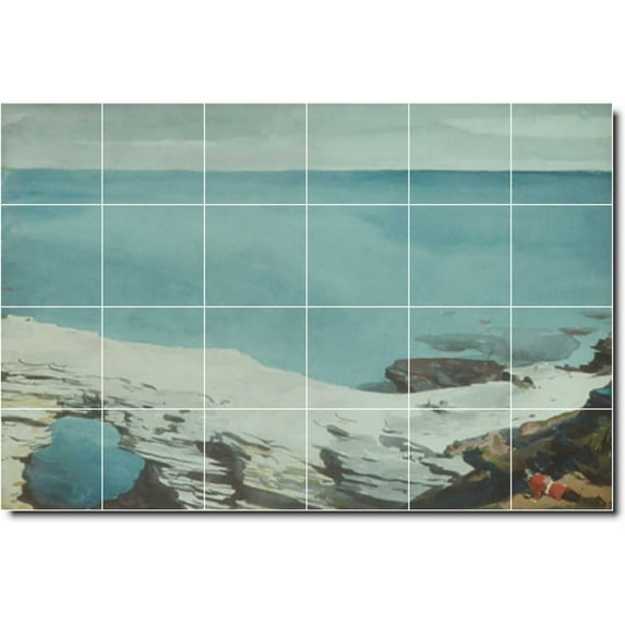 Ceramic Tile Mural-Winslow Homer Waterfront Painting 458. 25.5" w x 17" h using (24) 4.25 x 4.25 ceramic tiles