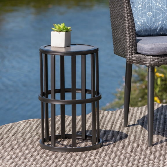Ceramic Tile Side Table | Enhance Your Backyard Enjoyment | Iron Frame and Tile Top Design | Harmonizes with Decor
