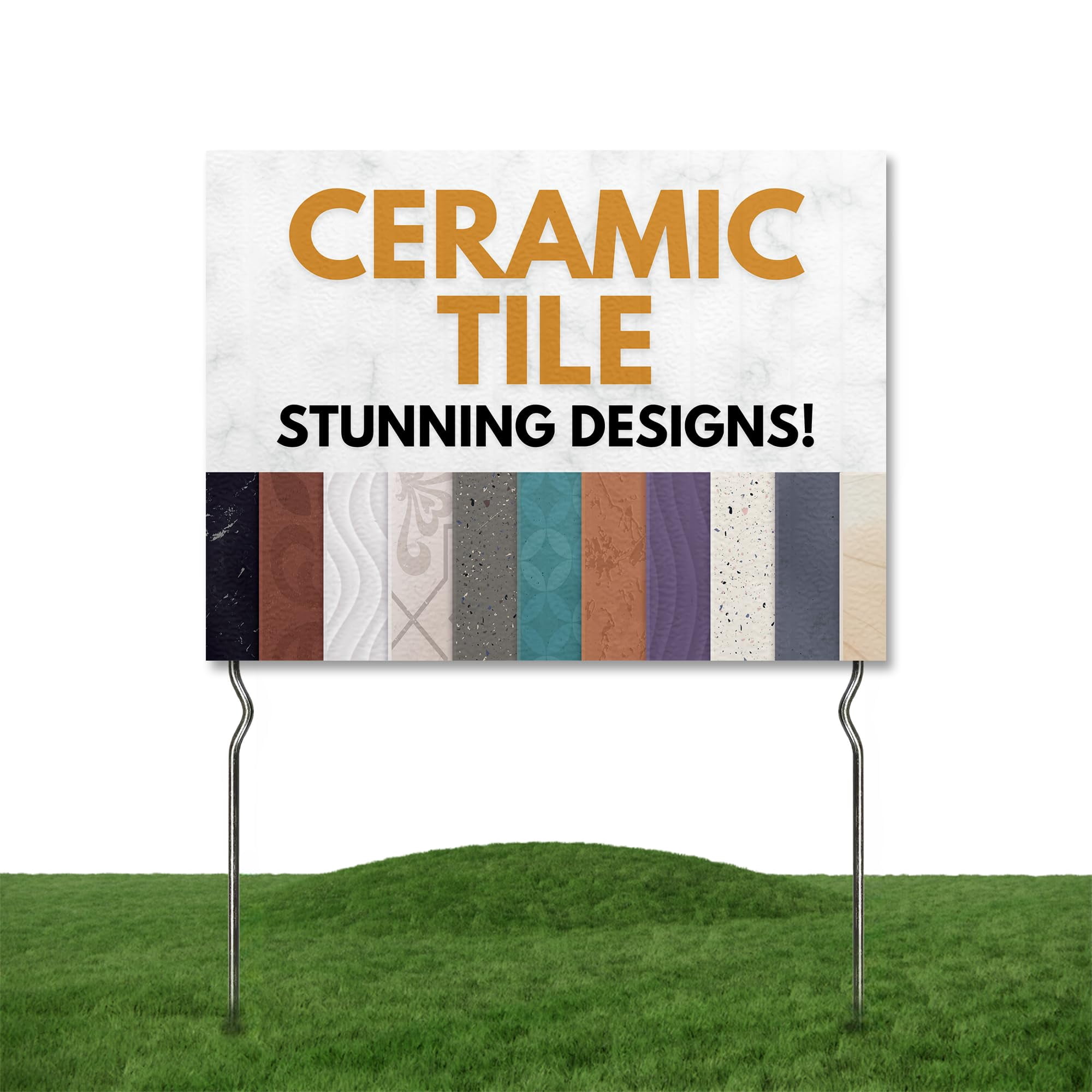 Ceramic & Tile - Stunning Designs! Yard Sign by DC | 24"x18" Double Sided Furniture Garden Sign with 13” Metal Stakes | Outdoor Signs Waterproof for Lawn, Patio, Sidewalk & House | Set of 4