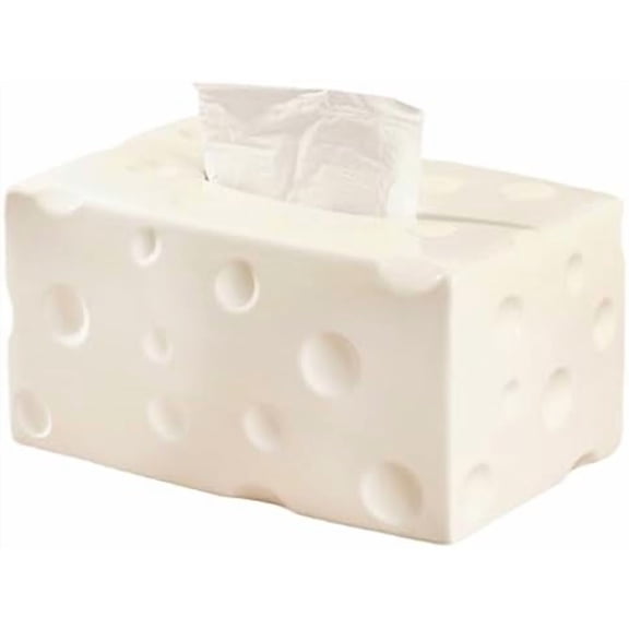 Ceramic Tissue Box Cover, Large Rectangle Cheese-Shape Tissue Box Holder with Bottom, Decorative Tissue Box for Bedroom, Bathroom, Parlors, Office, Vanity, Kitchen Countertop, Desk, Beige