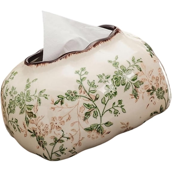 Ceramic Tissue Box Cover, Porcelain Tissue Box Holder, Floral