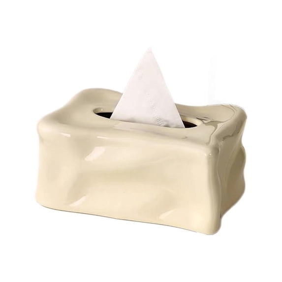 Ceramic Tissue Box Irregular Texture Home Living Room Office Desktop Organizer White, Silver